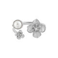 wholesale S925 Sterling Silver Korean Minimalist Style Niche Personalized Elegant Micro-set Zirconia Pearl Flower Ring for Women-0-4