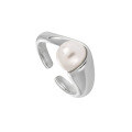 wholesale S925 Sterling Silver Geometric Glossy Inlaid Pearl Ring for Women, Small and Chic, Versatile, Elegant, with an Upscale and Minimalist Vibe-0-5