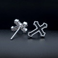 wholesale S925 silver black enamel cross stud earrings with resin for trendy men and women E0377-0-3