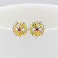wholesale 18K gold jewelry manufacturer wholesale fashion trendy luxury hollow-out ruby full-cut diamond earrings-0-1