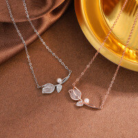 wholesale S925 Sterling Silver Chalcedony Tulip Necklace for Women, Light Luxury Fashion, Versatile, Chinese-style Festival Collarbone Chain-xb1105-white gold