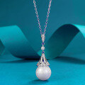wholesale S925 Silver Synthetic Pearl Necklace with 12mm Minimalist Dreamcatcher Pendant and Included Chain by Zhuozhifan-0-0