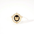 wholesale Metal material, Dunli new double-sided epoxy resin ring Japanese cute cat niche design carved cat grass pattern personality ring-0-4