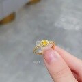 wholesale S925 Sterling Silver Creator's Hit Sweet Yellow Diamond Small Sugar Cube Ring for Women, Exquisite Fashion Design Adjustable Index Finger Ring-0-3