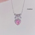 wholesale S925 Sterling Silver Princess Knot Light Luxury Bow Love Heart Moving Butterfly Pendant Necklace for Women with Pink Zircon-0-0