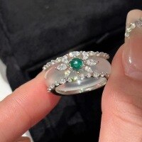 wholesale S925 Sterling Silver High Ice Jade Ring, White Chalcedony Band, Double-Wear Agate Ring, Jade in New Chinese Style-Platinum US No. 7 (Hong Kong 14-15)