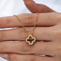 14K Gold Plated 925 Sterling Silver Full Pavé Moissanite Four-Leaf Clover Pendant Necklace-0-1