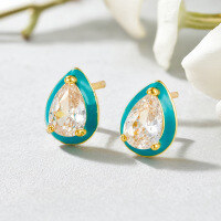 wholesale S925 Sterling Silver Diamond Accented Resin Teardrop Earrings, French Style, Personalized, Light Luxury, Vintage, High-End Feel-White 925 silver