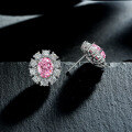wholesale 925 Silver Jewelry New 2ct High Carbon Diamond Earrings for Women, High-End Ice Flower Cut Pink Oval 7*9-0-1
