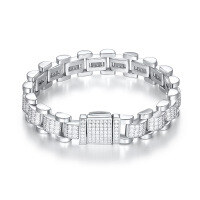 wholesale 925 sterling silver hip-hop Cuban watch bracelet with moissanite for men and women, trendy cross-border fashion accessory in Europe and America-Zircon silver and platinum 7 inches (length 18cm)