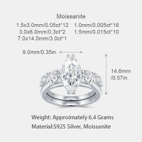 S925 Silver Stackable Moissanite Ring for Women, Tarnish-Resistant Cross-Border Light Luxury.-R15332 Moissanite Marquise Eyelet 7*14+40 beads  US Size 7/Hong Kong Size 15