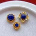 wholesale Gold-plated 925 ancient silver fittings set with natural lapis lazuli gourd pi xiu pendant, bean bead, small flower spacer bead, and back cloud for DIY-0-2