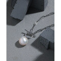 wholesale S925 Sterling Silver 442 Korean Version Ins Niche Irregular Baroque Freshwater Pearl OT Clasp Chain Textured Necklace for Women-0-1