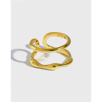 wholesale S925 Sterling Silver 522 Korean Version Ins Minimalist Double-Layer Line Textured Smooth Surface Adjustable Ring for Women Versatile Band-Platinum [No. 13/Adjustable] Opening adjustable