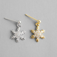 wholesale S925 Sterling Silver ET229 Korean Style Snowflake Earrings with Micro-Paved Zirconia, Light Luxury and Premium Feel-18K gold [with rubber earplugs]  925 silver