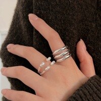 wholesale 925 Sterling Silver Textured Lava Multi-Layer Open Ring Women's Fashion Ins Niche Statement Ring High-End Sense Index Finger Ring-Texture style (opening adjustable)