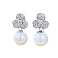 wholesale S925 Silver Zhuo Zhifang Jewelry Trendy Exquisite Inlaid 11mm Pearl Shell Bead European and American Fashion Floral Earrings for Women-0-4