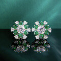 wholesale S925 Sterling Silver Green Zircon 1 Carat Floral Bud Stud Earrings, Fashionable Minimalist Daily Wear Women's Earrings-0-1