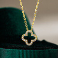 14K Gold Plated 925 Sterling Silver Full Pavé Moissanite Four-Leaf Clover Pendant Necklace-0-4