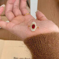 wholesale S925 Silver Zhuzhifan Jewelry Light Luxury Retro Exquisite Court-Style Oval 6*8mm Red Zircon Ring for Women-0-2