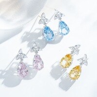 wholesale 925 Earrings for Women, Water Drop 10X14 High Carbon Diamond Ear Drops, Luxury Ice Flower Cut, Radiant Cut, Direct from Manufacturer-Pink Diamond-ED050>925 Silver