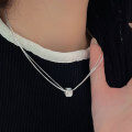wholesale S925 Sterling Silver Square Bead Multi-layer Snake Chain Necklace for Women, Spring and Summer Versatile High-End Korean Style Pendant Necklace-0-4