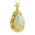 wholesale 925 sterling silver gold-plated pendant with Hetian jade drop, elegant and luxurious vintage-style necklace-0-4