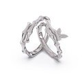 wholesale Sterling Silver S925 Bamboo Love Couple Rings, Men and Women's Pair with High-End Bamboo Leaf Design Open Adjustable Band Valentine's Day Gift-0-4