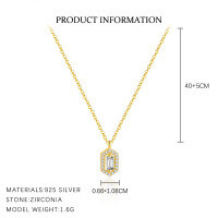 wholesale S925 Sterling Silver Rhodium-plated European And American Heart-shaped Zircon Necklace For Women With Zircon Pendant-A3913-Gold 925 Silver