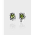 wholesale S925 Sterling Silver EA651 Korean Version Ins Small and Unique Design Olive Green Lava Zircon Textured Asymmetric Earrings for Women-0-0