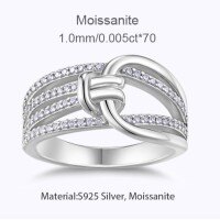 Metal Material Fashionable Large Moissanite Ring Custom Processing, Non-Fade, Light Luxury-Moissanite 1.0mm*70 beads  US size 7/Hong Kong size 15