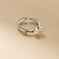 wholesale S925 Sterling Silver Fresh and Sweet Ins Style Niche Design Diamond-Inlaid Cross Pearl Ring R02385-0-3