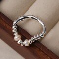wholesale S925 Sterling Silver Crushed Silver Pearl Elastic Ring for Women, Fashionable Geometric Irregular Versatile Index Finger Jewelry-0-0