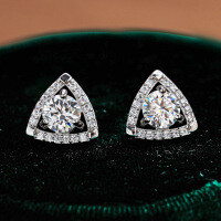 S925 Silver Moissanite Geometric Triangle Earrings-50 points (empty)  925 silver