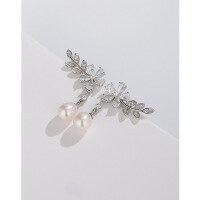 wholesale 925 Sterling Silver Freshwater Pearl Earrings for Women, Luxury Advanced Minimalist Design Zircon Flower Petal Stud Earrings-Freshwater Pearl Earrings with Plastic Earplugs 925 Silver
