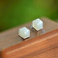 wholesale Gold-plated 925 Sterling Silver Inlaid with Natural Hetian Jade Geometric Hexagon Stud Earrings for Women-0-2