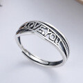 wholesale S925 Sterling Silver Vintage Antique "Love You" English Double-Layer Hollow Open Ring for Women-0-0