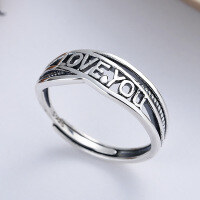 wholesale S925 Sterling Silver Vintage Antique "Love You" English Double-Layer Hollow Open Ring for Women-YFJ289/approx. 2.4g>Adjustable opening