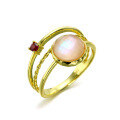 wholesale 925 Sterling Silver Natural Gemstone Ring for Women, Japanese-style Fashion Double Layer White Crystal Pink Shell Elegant Ring Customizable from Images or Samples-0-1