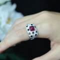wholesale 925 Silver Gold-Plated Ring with High Carbon Diamond, Pigeon Blood Red Sugar Loaf, Panther Shape, Adjustable Party Ring for Women-0-1
