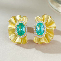wholesale Silver 25 Gold Plated Paraiba Color Egg-shaped Diamond Earrings for Women, Light Luxury Retro European and American Style High Carbon-E364 Paraiba Earrings 925 Silver