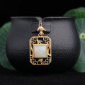 wholesale Silver metal with certificate natural jade pendant Chinese retro style cheongsam Hanfu accessories hollow bamboo window Hetian jade pendant-0-0