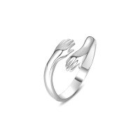 wholesale 925 Sterling Silver Minimalist Stacking Ring, Ins, Retro Open Adjustable Finger Ring For Women-K1112-White Gold Adjustable opening