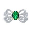 wholesale Sterling Silver, The Mu Jing Jewelry New Bow Ring for Women with 5*7 Emerald, Designed for European and American Fashion and Elegance-0-4