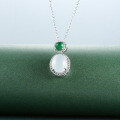 S925 Silver Full Silver Green Chalcedony Gourd Necklace-0-0