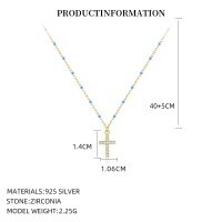 wholesale Metal Material European And American Cross-border Fashion Light Luxury Zircon Cross Necklace For Women, Designed With A Sense Of Uniqueness, Small Batch Wholesale-A4603_white zirconium_18K yellow plating_epoxy resin 925 silver