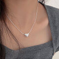 wholesale S925 Sterling Silver Snake Chain Love Heart Necklace for Women, Korean Summer Versatile New Design Minimalist High-End Sense Pendant Necklace-0-0