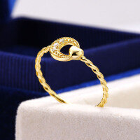 wholesale S925 Silver Gold-Plated Japanese Light Jewelry, Small Fresh Twist Ring, Simple Heart Moon Zircon Ring for Women-Heart-Shaped Moon Twist Ring Size 17