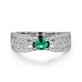 wholesale Sterling Silver Wheat Hollow Ribbon 4*6 Emerald Ring for Women, Small Batch Design, Luxury 3D Style-0-5