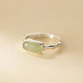 wholesale S925 Sterling Silver Qing Dynasty Style Sweet Ins Style Small Design Green Jade Oval Bamboo Joint Ring R02901-0-3